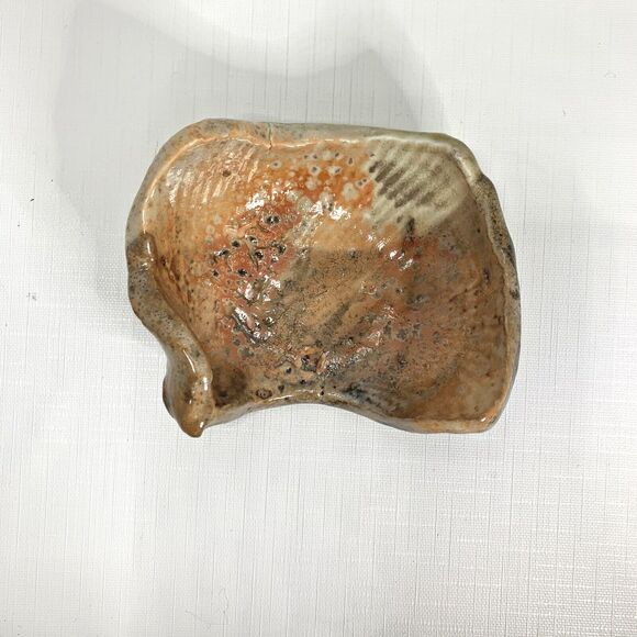 Studio Art Pottery Dish Bowl Abstract Irregular Beige Brown Tan Unique OOAK - Picture 5 of 6
